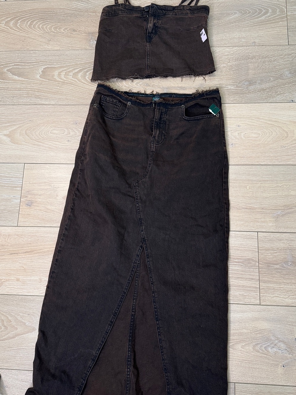wild fable Brown Cropped Denim Tank & Skirt Set